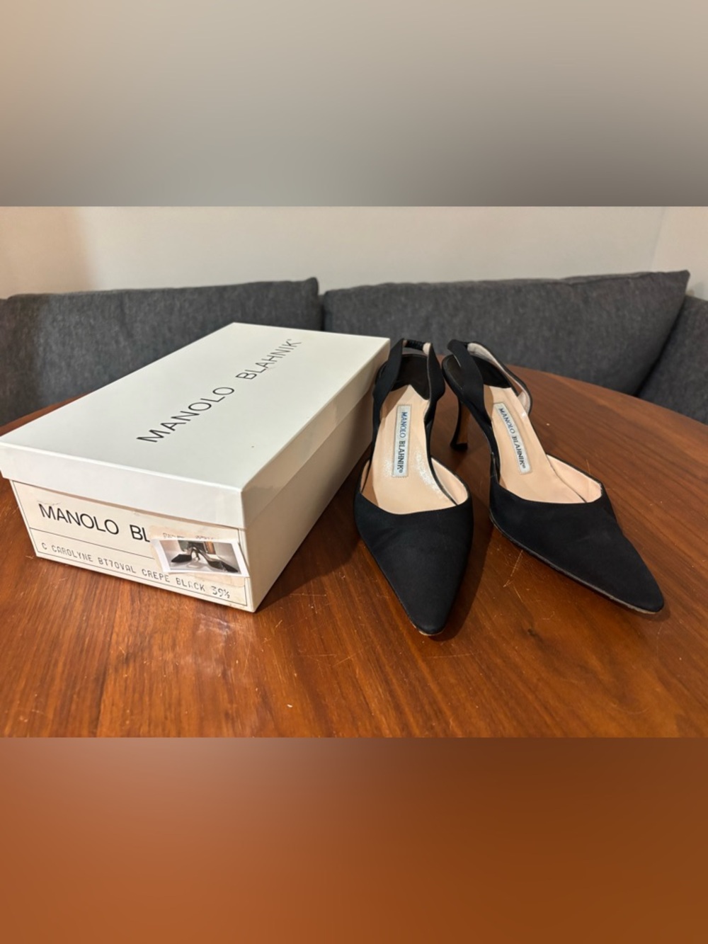 Manolo Blahnik Black Pointed-Toe Slingback Pumps
